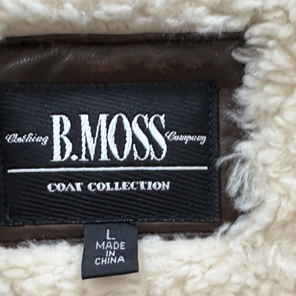 B. Moss women’s L brown genuine leather faux fur Coat - Picture 2 of 8